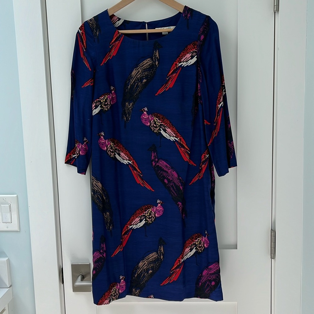 Boden Eliza Peacock Tunic Shift Dress Size 6L Blue Silk